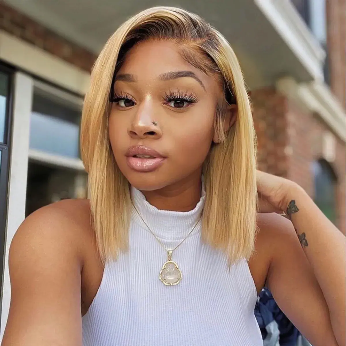 Honey Blonde T2/27 Straight Bob Wig 6×5 Glueless Human Hair Wig