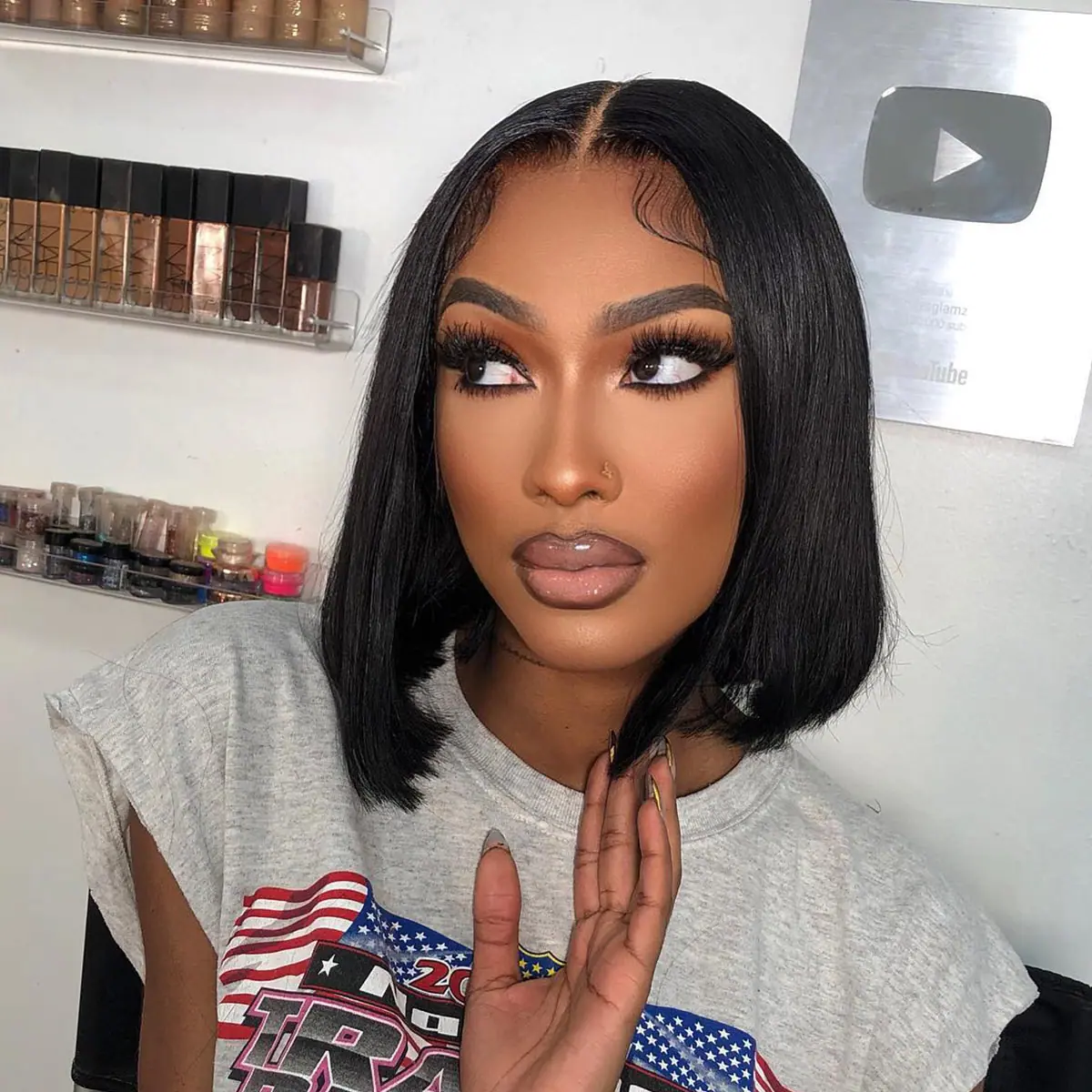 Wear & Go Glueless Short Bob Wig 5×6 Pre Cut HD Lace Straight Hair Wig Pre Plucked