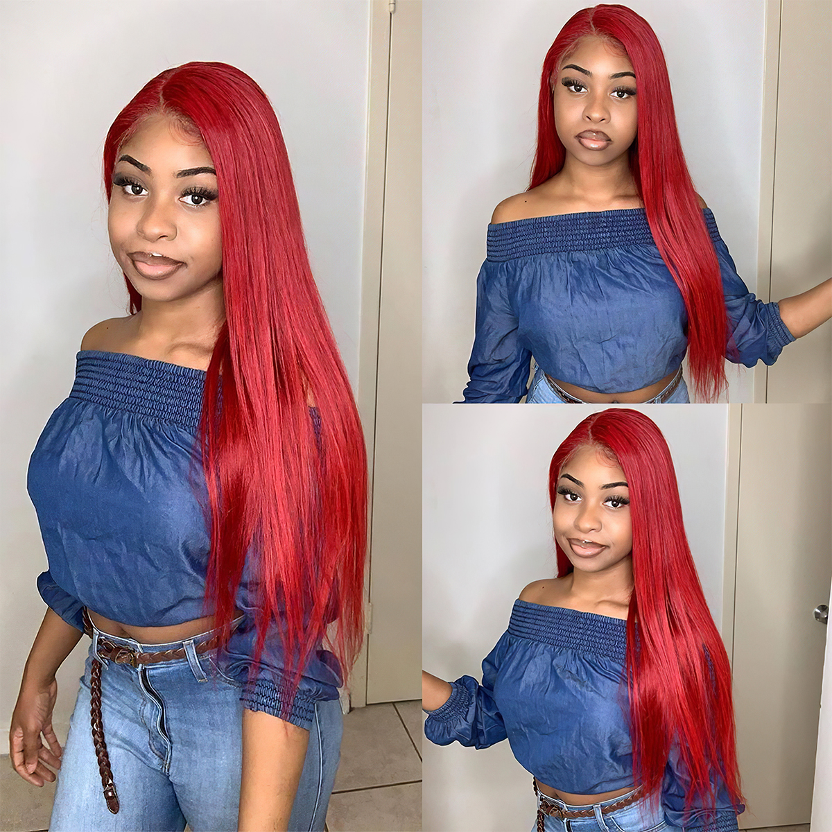 straight red human hair wig