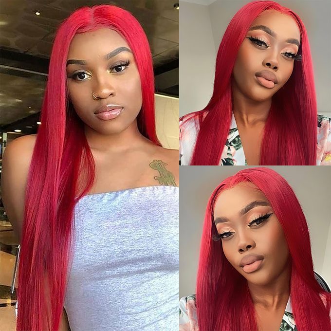straight red human hair wig