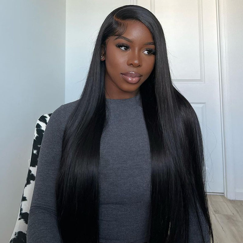 13×4 5×5 Straight Undetectable Glueless Lace Front Black Wig | Starshow Human Hair Wig
