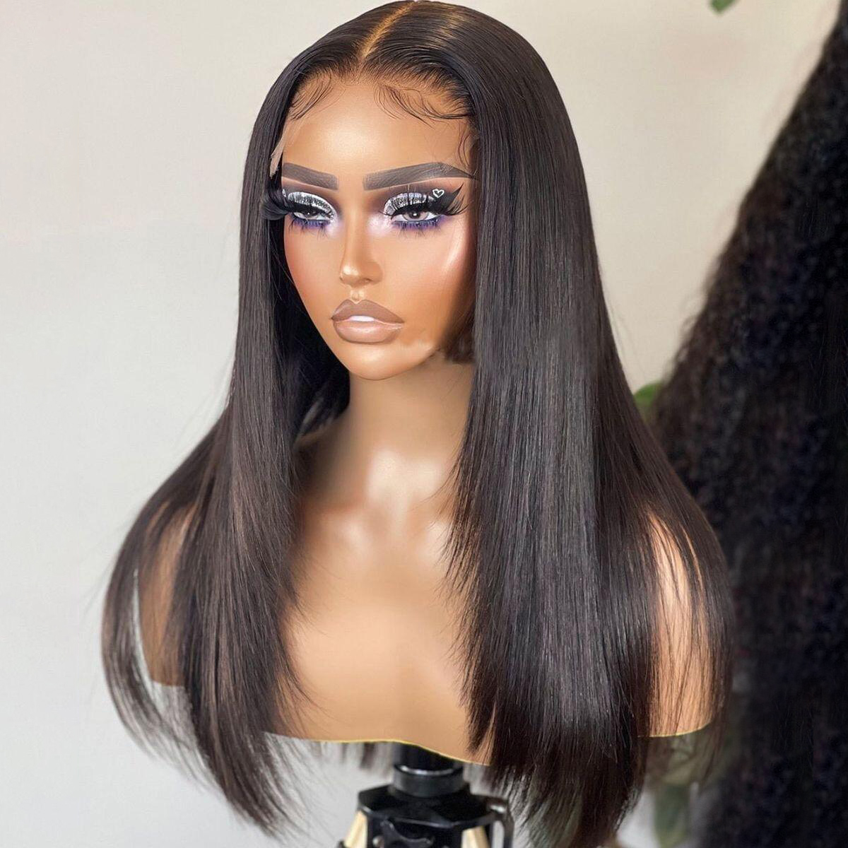Straight Virgin Hair Lace Wig With Layers Shoulder Length Wig