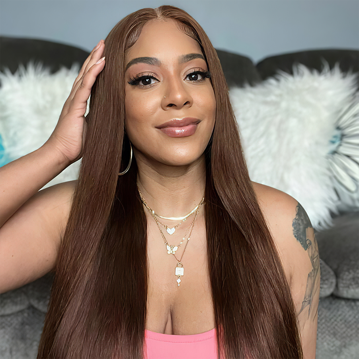 #4 Brown Color 13×4 5×5 Straight Glueless Lace Frontal Wig 180 Density