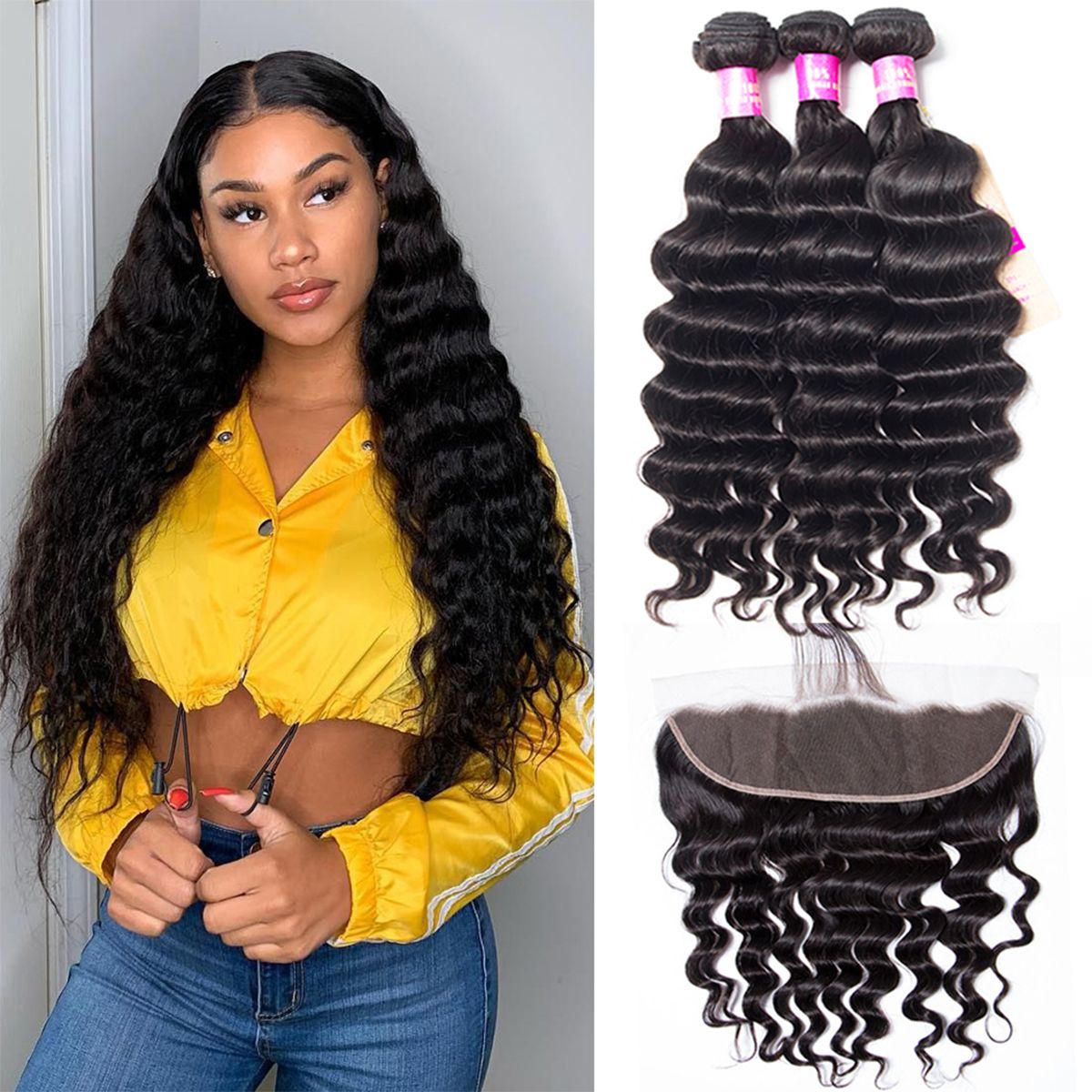 Loose Deep 3 Bundles With 13×4 HD Lace Frontal Ear to Ear Lace Frontal With Bundles