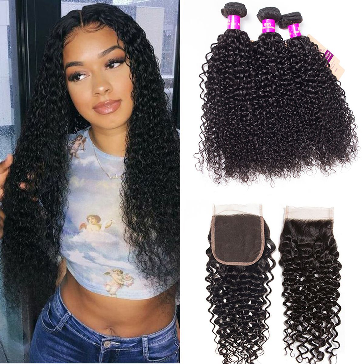 Curly Virgin Hair 3 Bundles With 5×5 HD Lace Closure