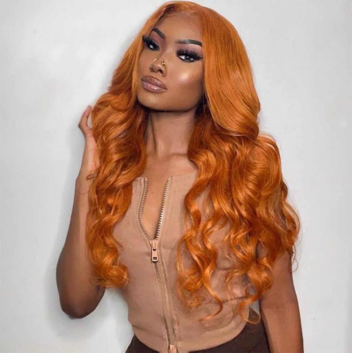Ginger Orange Color Undetectable Body Glueless Wave Wig | 13×4 Lace Front Human Hair Wig