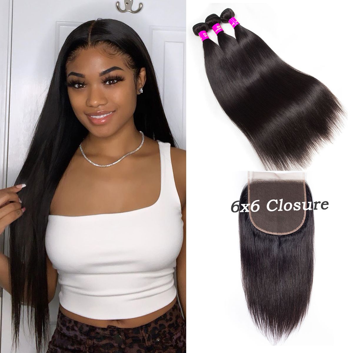 Straight Hair 3 Bundles With 6×6 HD Lace Closure