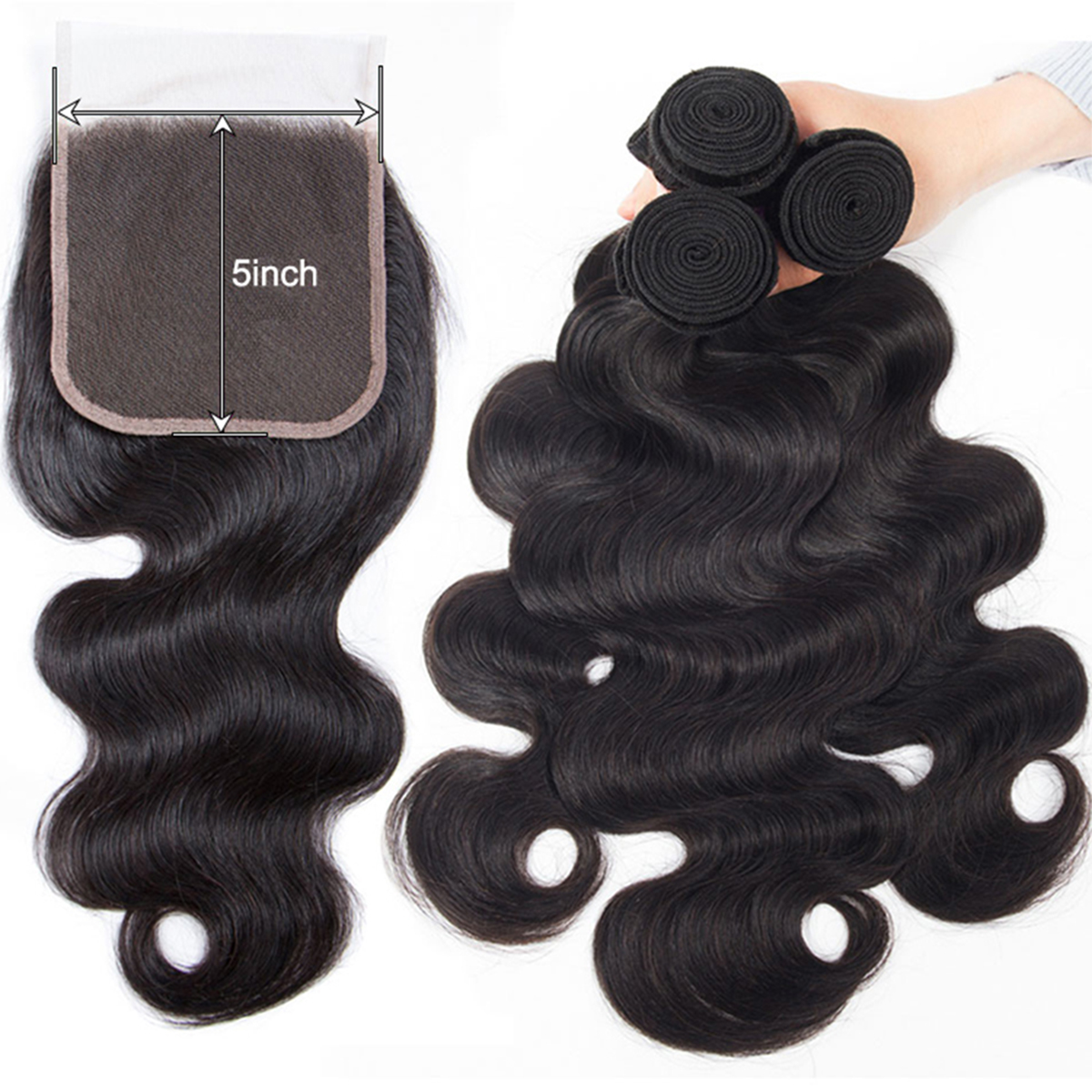 Body Wave 3 Bundles with 5×5 HD Lace Closure
