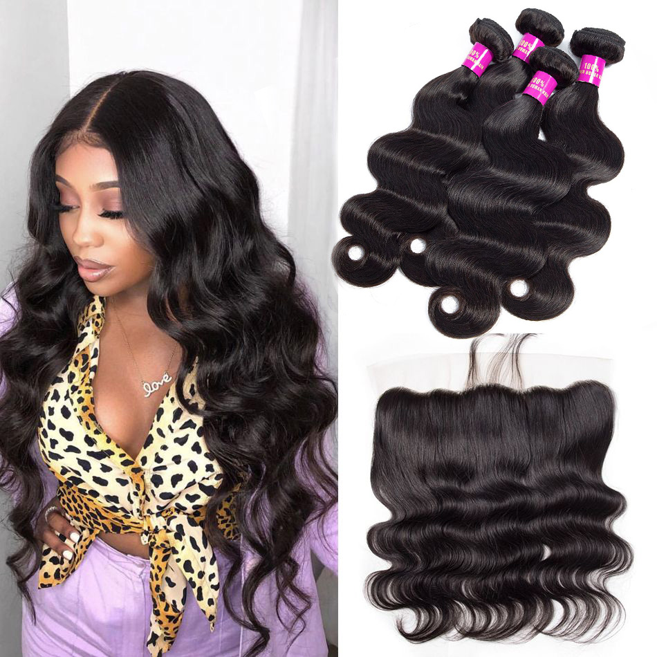 Body Wave 4 Bundles With Frontal Virgin Hair Bundles With HD Lace Frontal