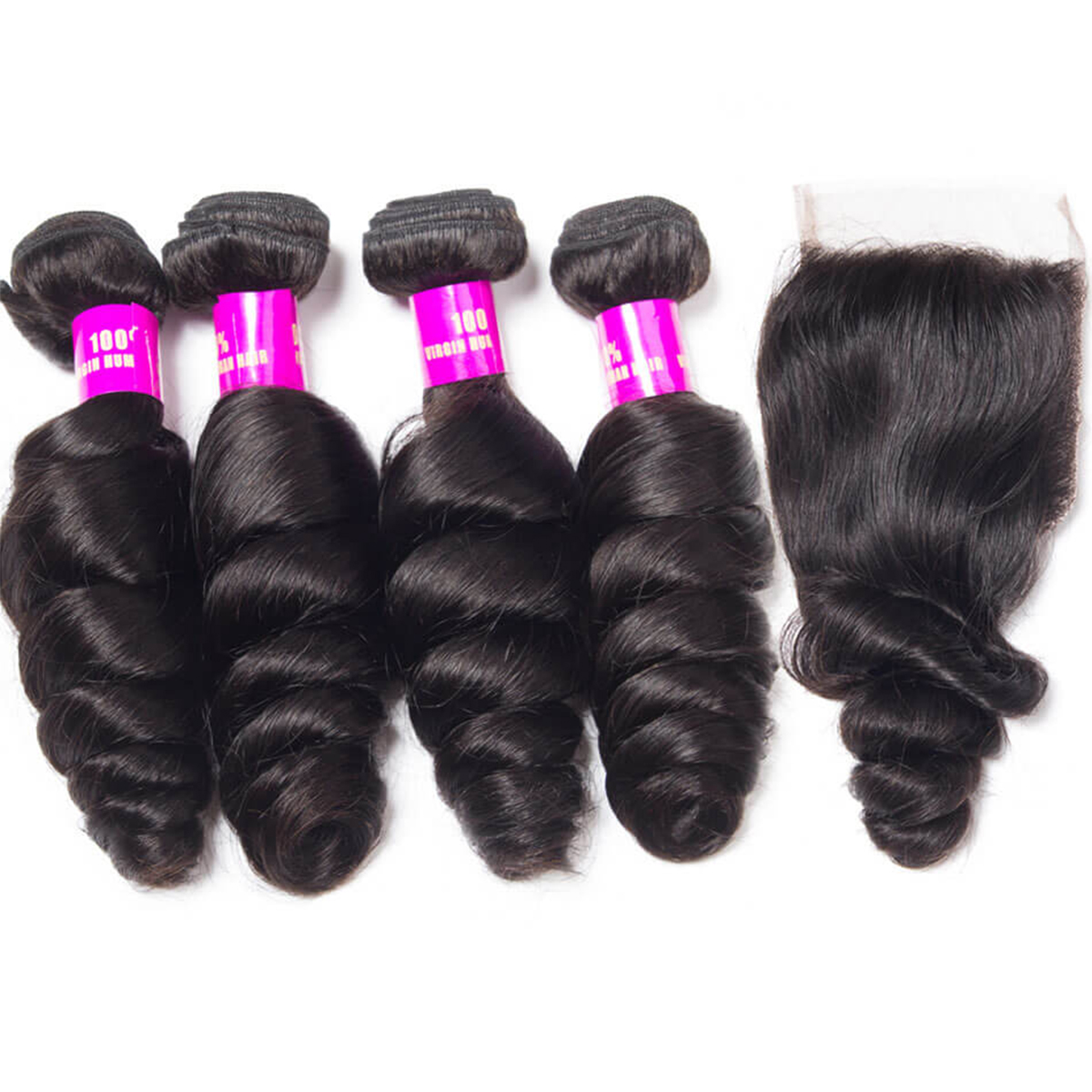 Loose Wave 4 Bundles With 4×4 HD Lace Closure High Quality Brazilian Virgin Hair With Closure