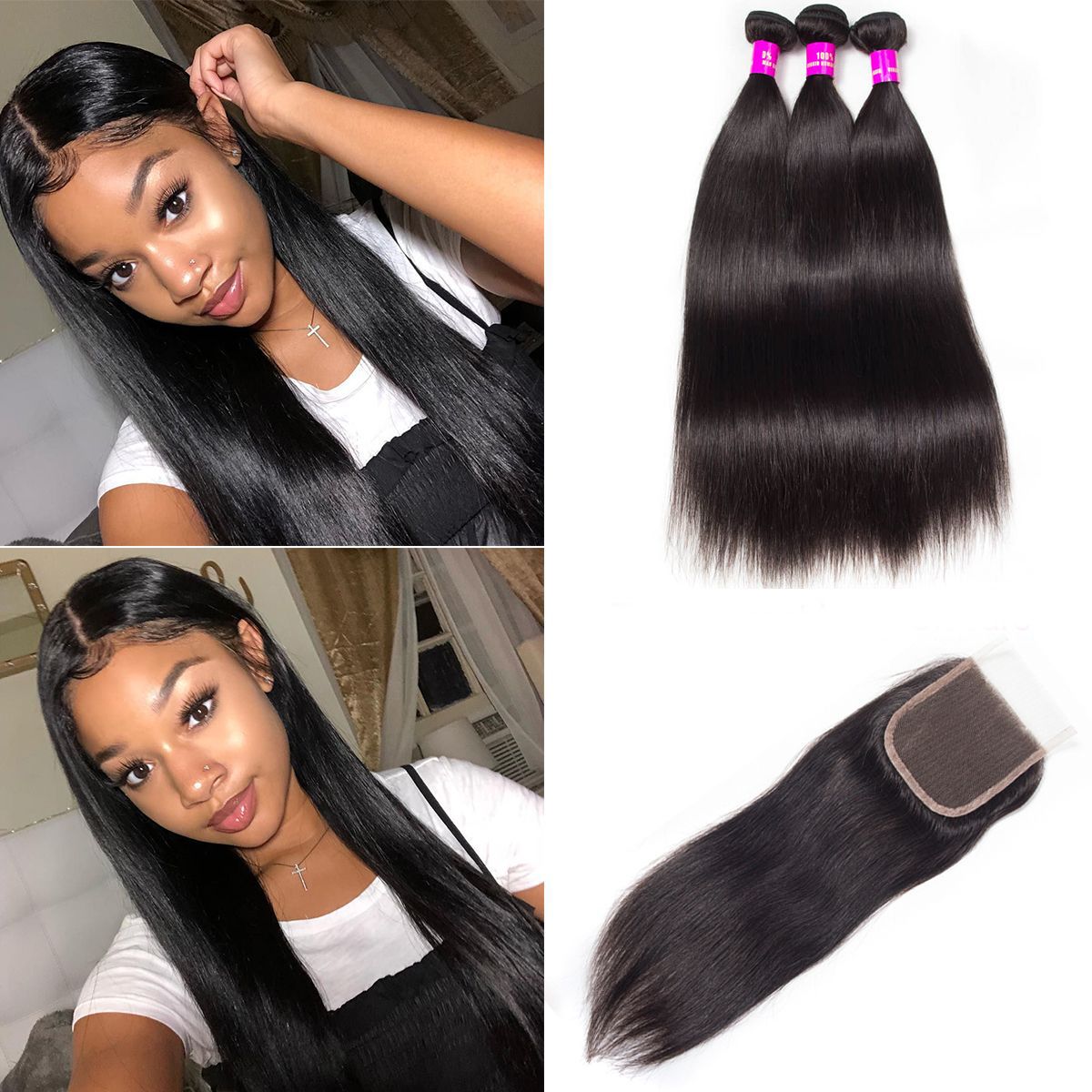 HD Lace Closure With Bundles Straight 3 Bundles With 4×4 5×5 Closure