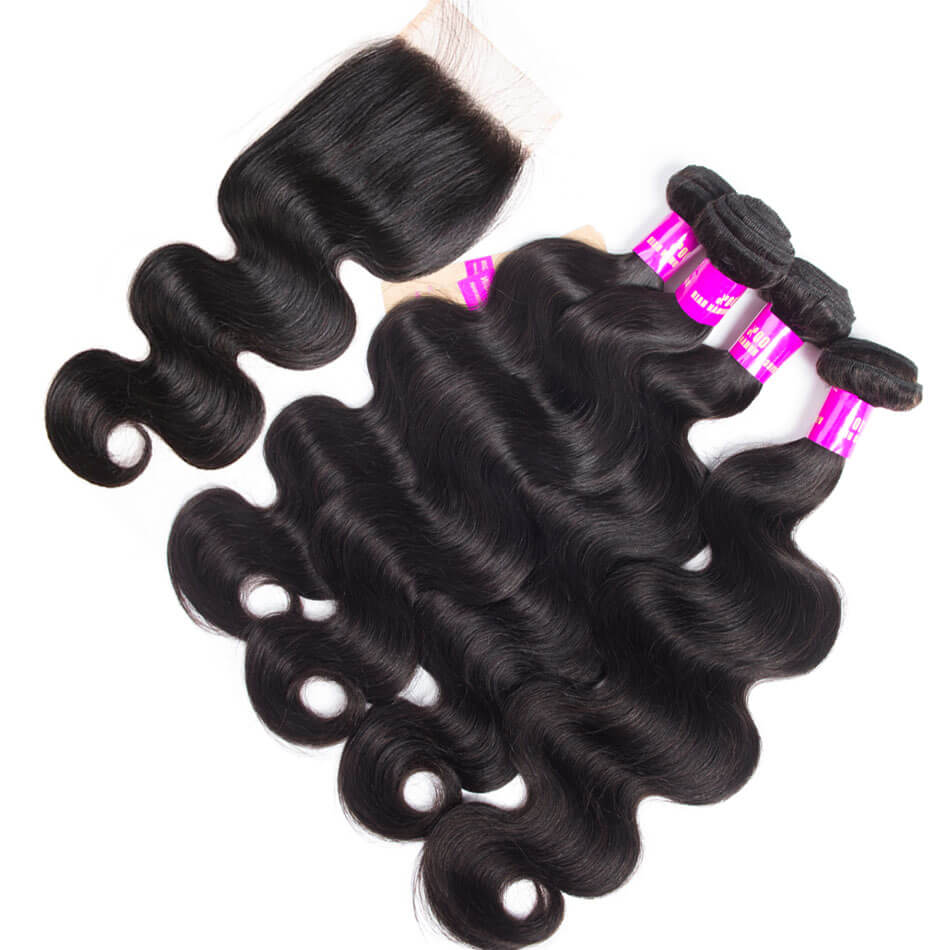 Brazilian Body Wave 4 Bundles With 4×4 HD Lace Closure High Quality Brazilian Virgin Hair With Closure