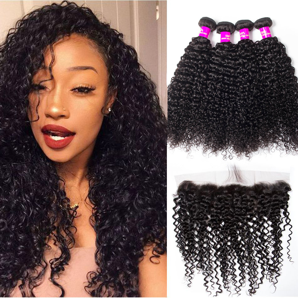 Brazilian Curly Wave Virgin Hair 4 Bundles With 13×4 HD Lace Frontal 100% Unprocessed Human Hair Extensions