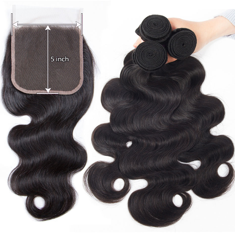 Body Wave 3 Bundles With 5×5 HD Lace Closure Brazilian Virgin Human Hair Deals
