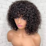 Curly Short Pixie Cut Bob Human Hair Wig with Bangs