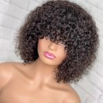 Curly Short Pixie Cut Bob Human Hair Wig with Bangs