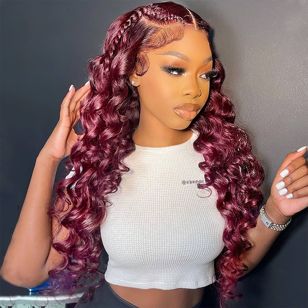 99J Burgundy Loose Deep Wave Undetectable Glueless Lace Front Human Hair Wig