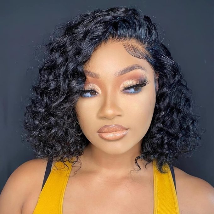 water curly side part wig
