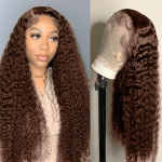 #4 Brown Curly Human Hair Wig