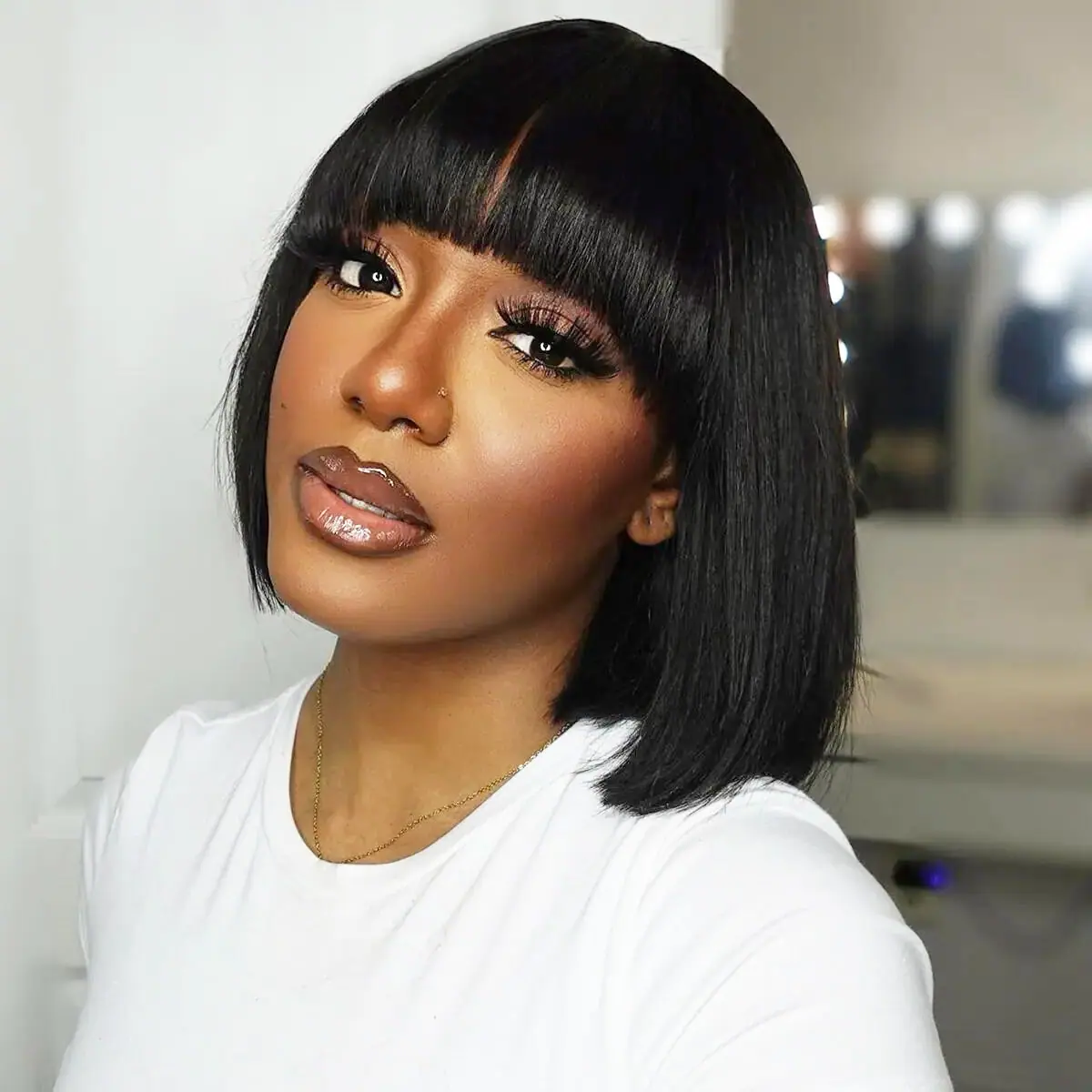 Short Bob Wig Straight 4×4 Closure Wig With Bangs 150% Density