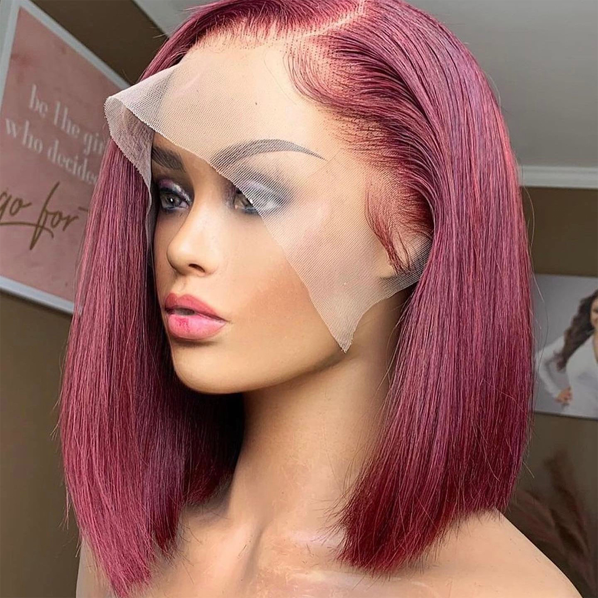99J Burgundy Straight Short Bob Lace Wig 13×4 Lace Front Human Hair Wigs