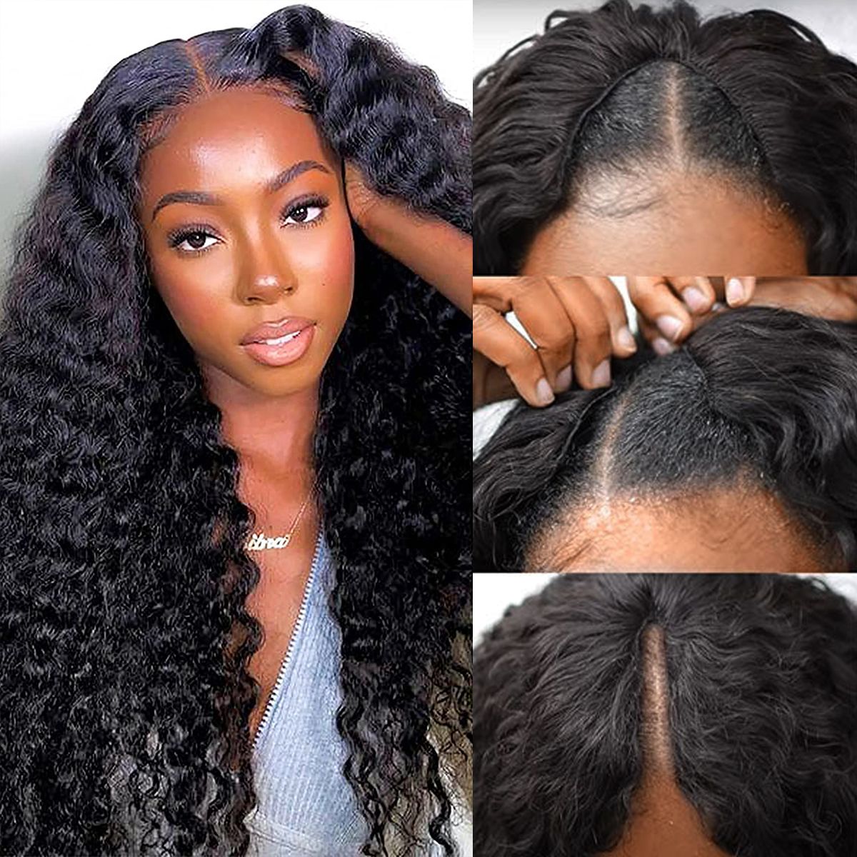 No Leave Out V Part Wig Deep Wave Human Hair Wigs