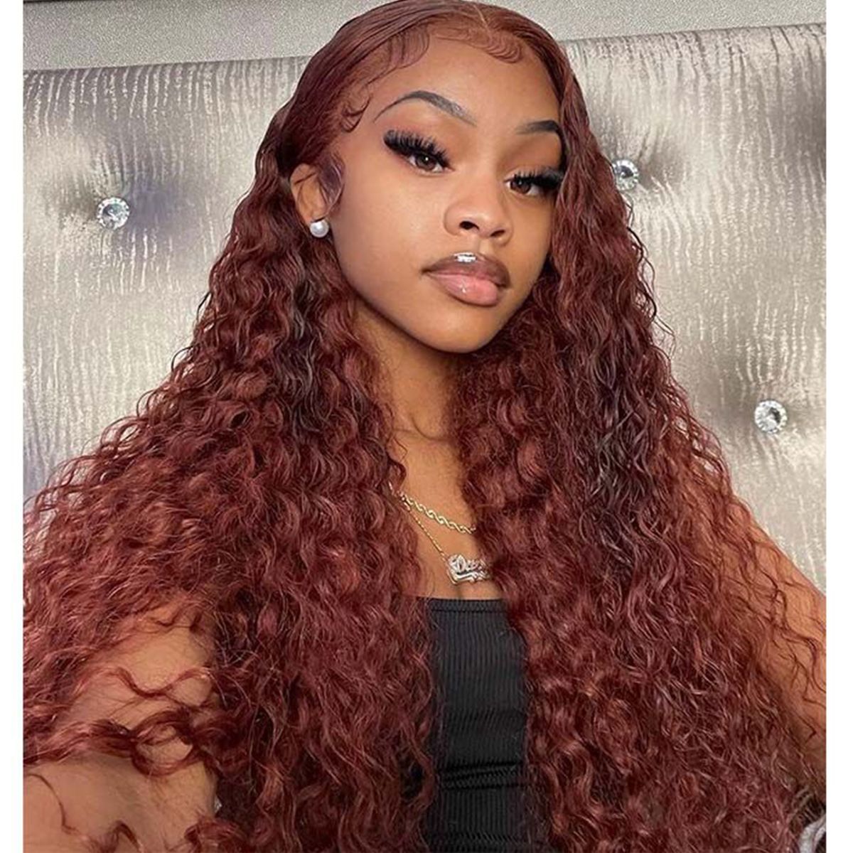Reddish Brown #33 Deep Wave Wig Glueless Lace 13×4 HD Full Frontal Human Hair Wig
