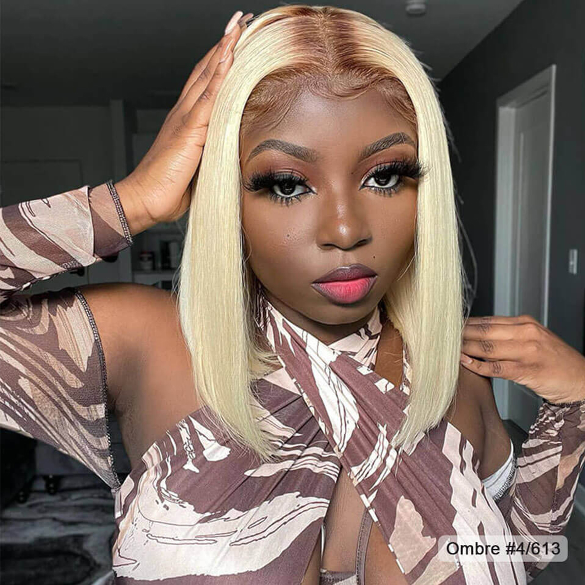 4/613 Blonde Wigs With Dark Brown Roots T1B/613 Bob Lace Front Wigs