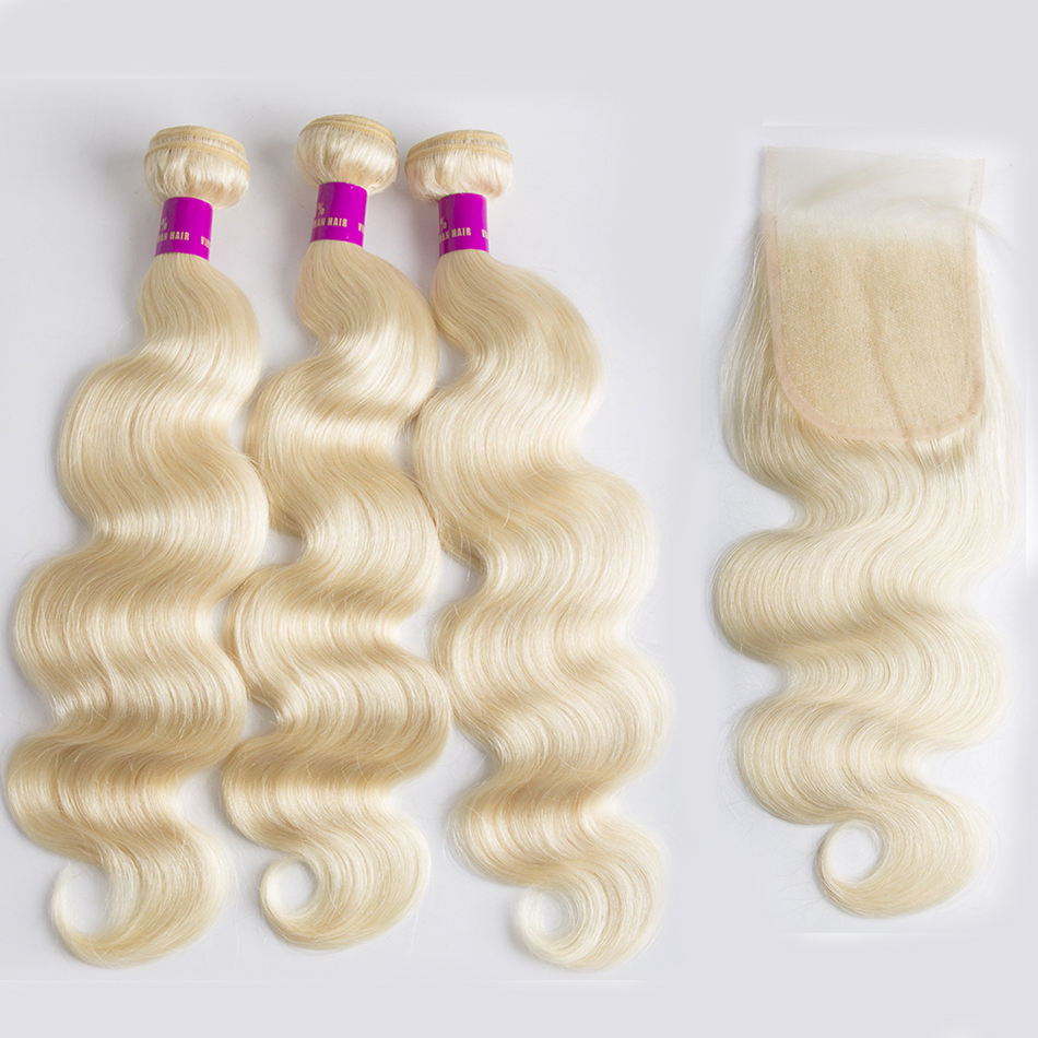 613 Blonde Body Wave 3 Bundles With Closure Brazilian Hair
