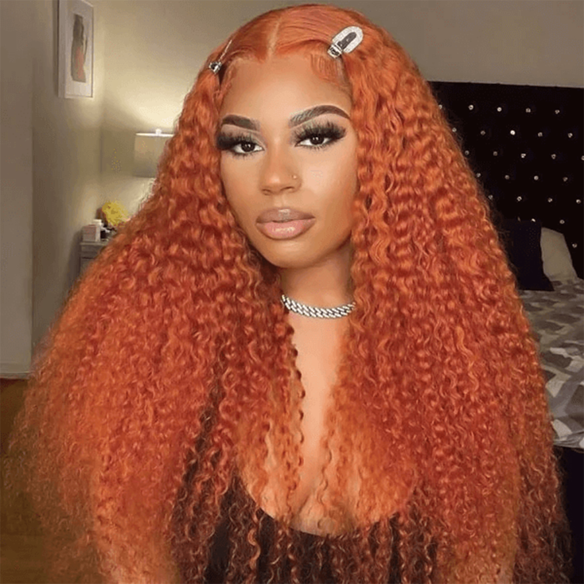 Ginger Orange Color Curly Wig 13×4 Glueless Undetectable Lace Front Wigs Colored Human Hair Wig