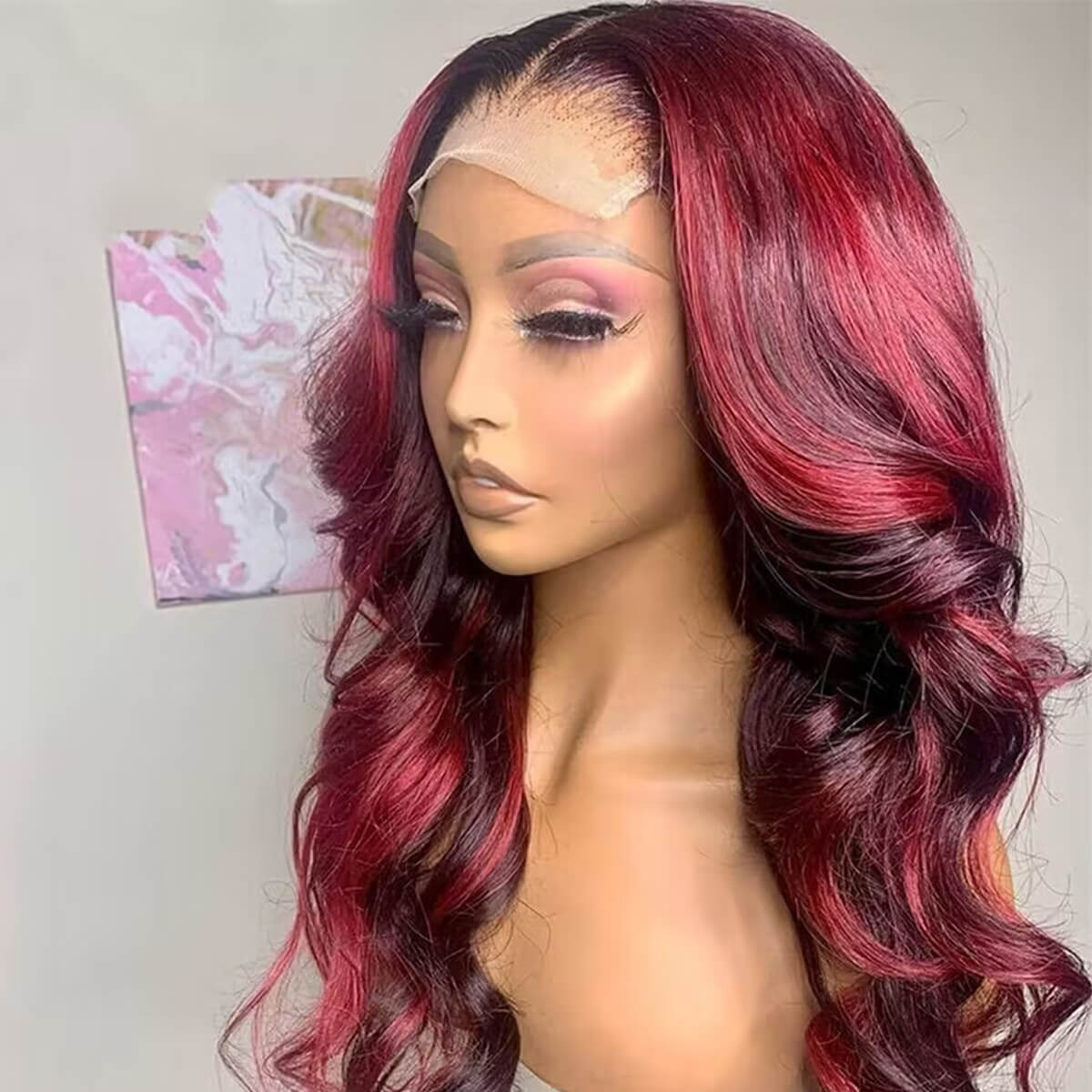 Burgundy Color Body Wave with Red Highlight Wig