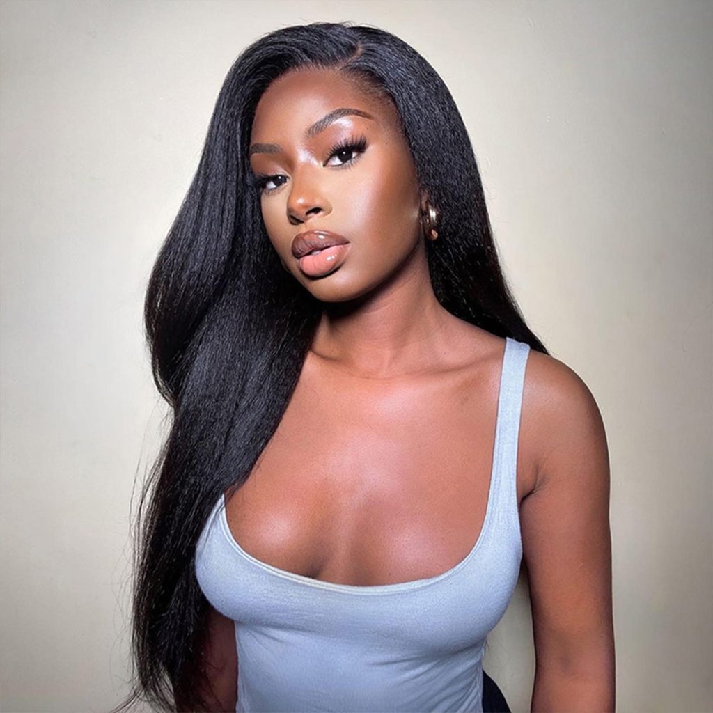 kinky straight wear and go pre cut lace wig 1