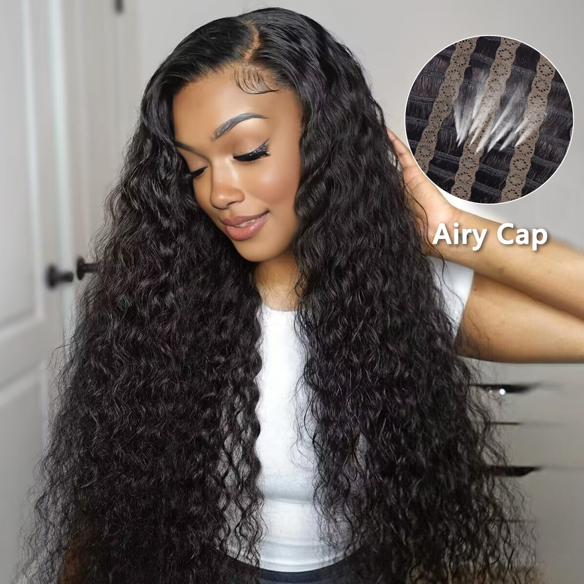 Pre Bleached Knots Water Wave Wear Go Glueless Wig Breathable Airy Cap Updated 7×5 Pre Cut Lace Wig