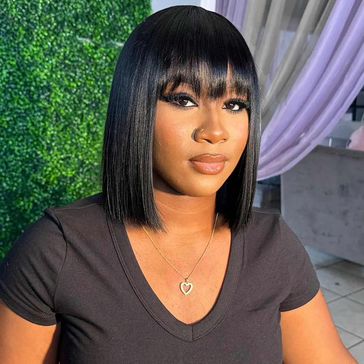 Wear Go Glueless Straight Bob Wig With Bangs Minimalist Undetectable HD Lace Wig