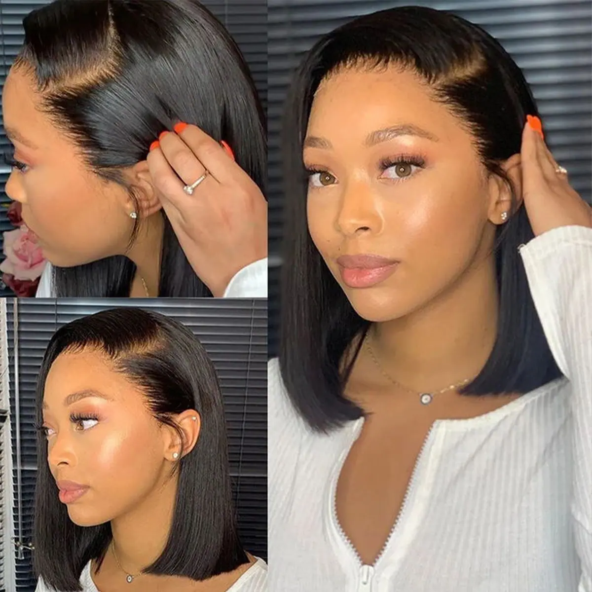 Glueless Straight Short HD Bob Wigs Silk Base Pre-Bleached Knots 6×5 Wear Go Wig 180 Density